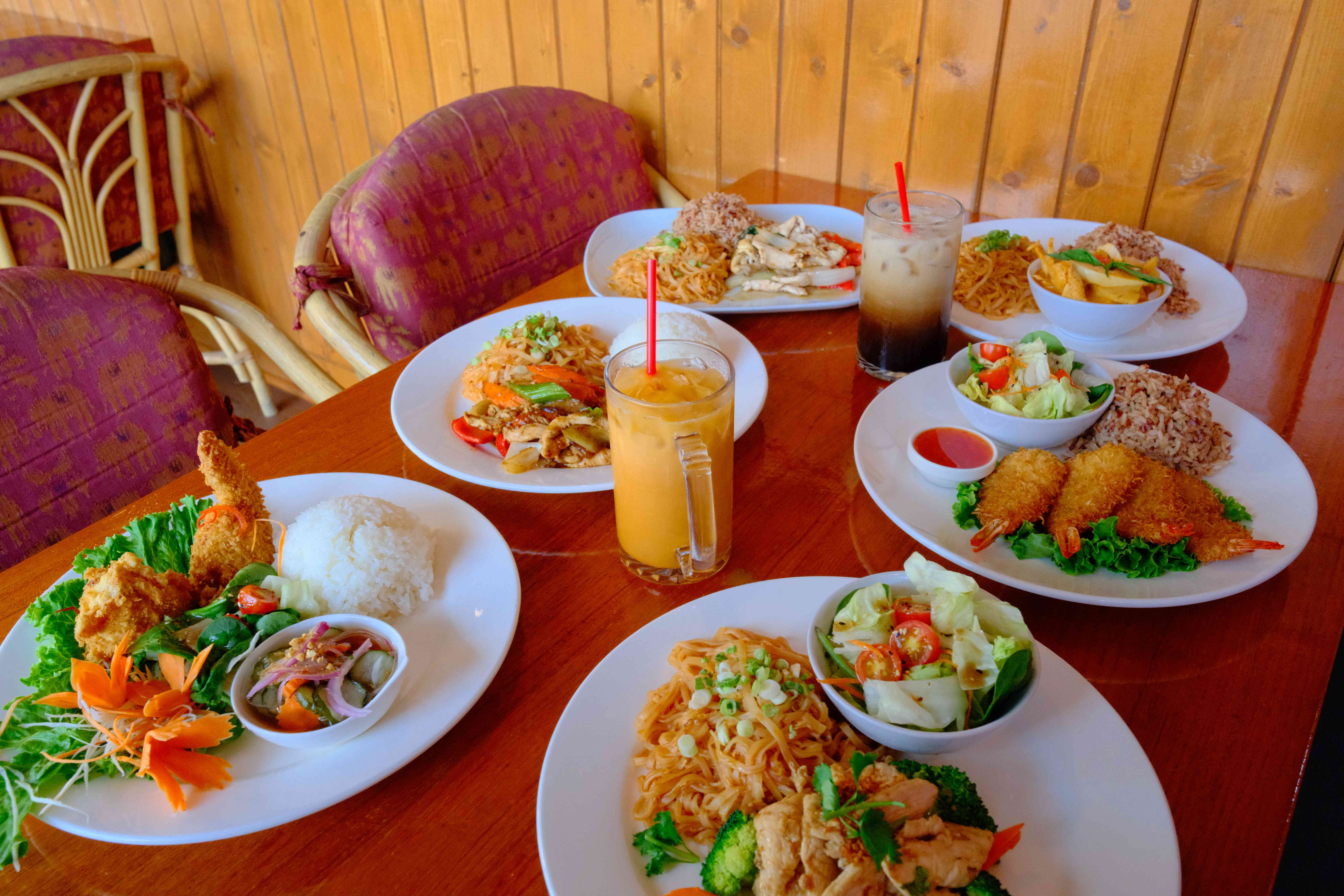 Thai food table spread